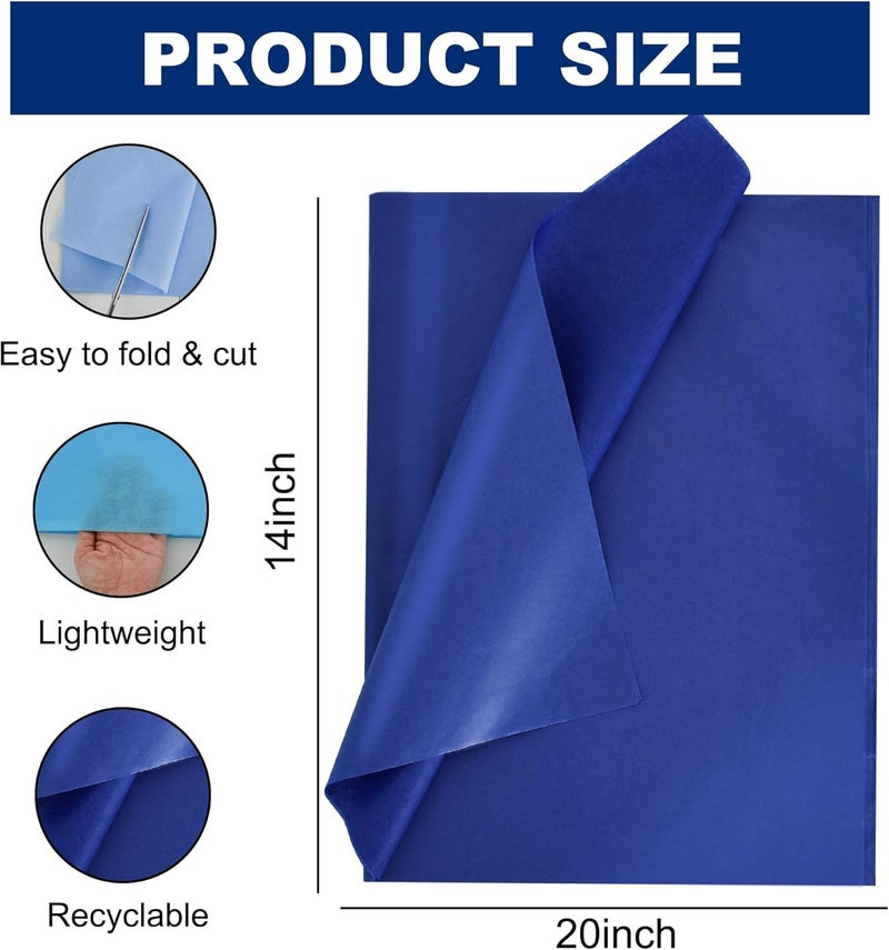 BEISHIDA 100 Sheets Blue Series Tissue Paper Bulk, Wrapping Tissue Paper for Gift Bags, 14 x 20 Inch Gift Wrap for Birthday Wedding Graduation DIY Crafts Holiday Flowers(Blue Series) - Image 2